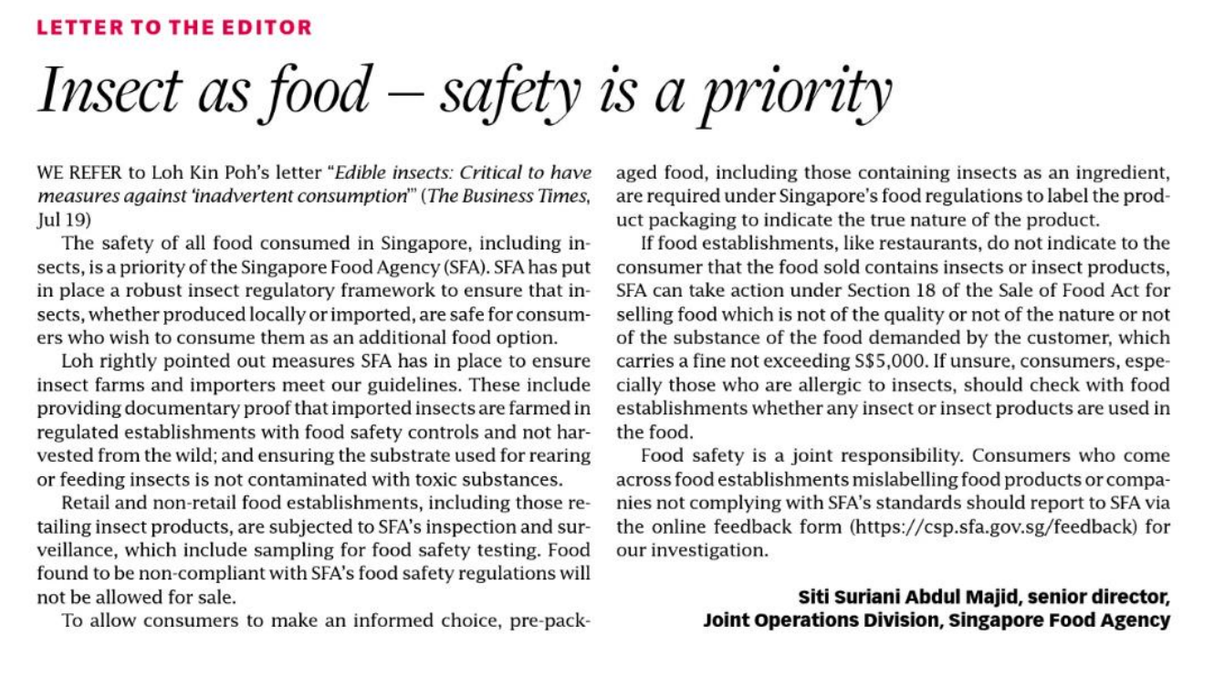 Insect as Food Safety Is a Priority Insect as Food Safety Is a Priority