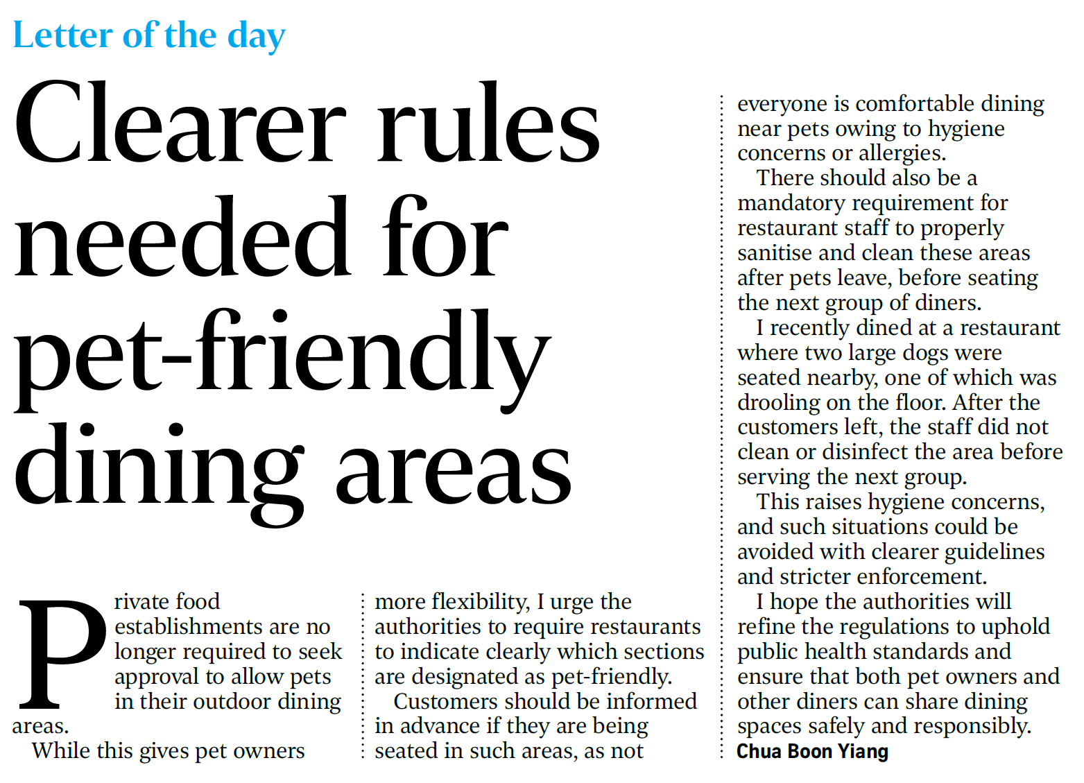 St Forum Clearer Rules Needed for Pet Friendly Dining Areas 3 Nov 2025 St Forum Clearer Rules Needed for Pet Friendly Dining Areas 3 Nov 2025