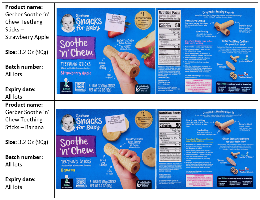 Recall of Gerber Soothe N Chew Teething Sticks